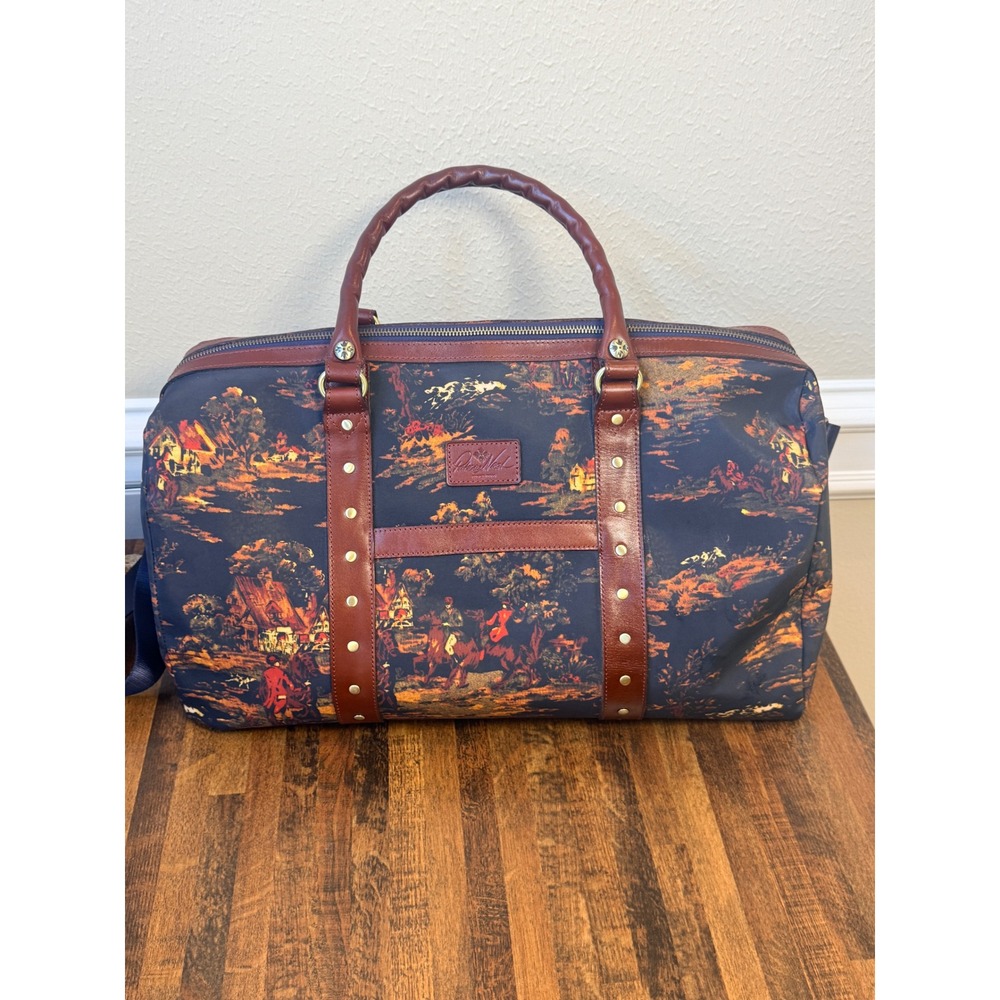 Patricia Nash Terresa Duffle Bag Fox Hunt Print Nylon Leather Trim Weekender